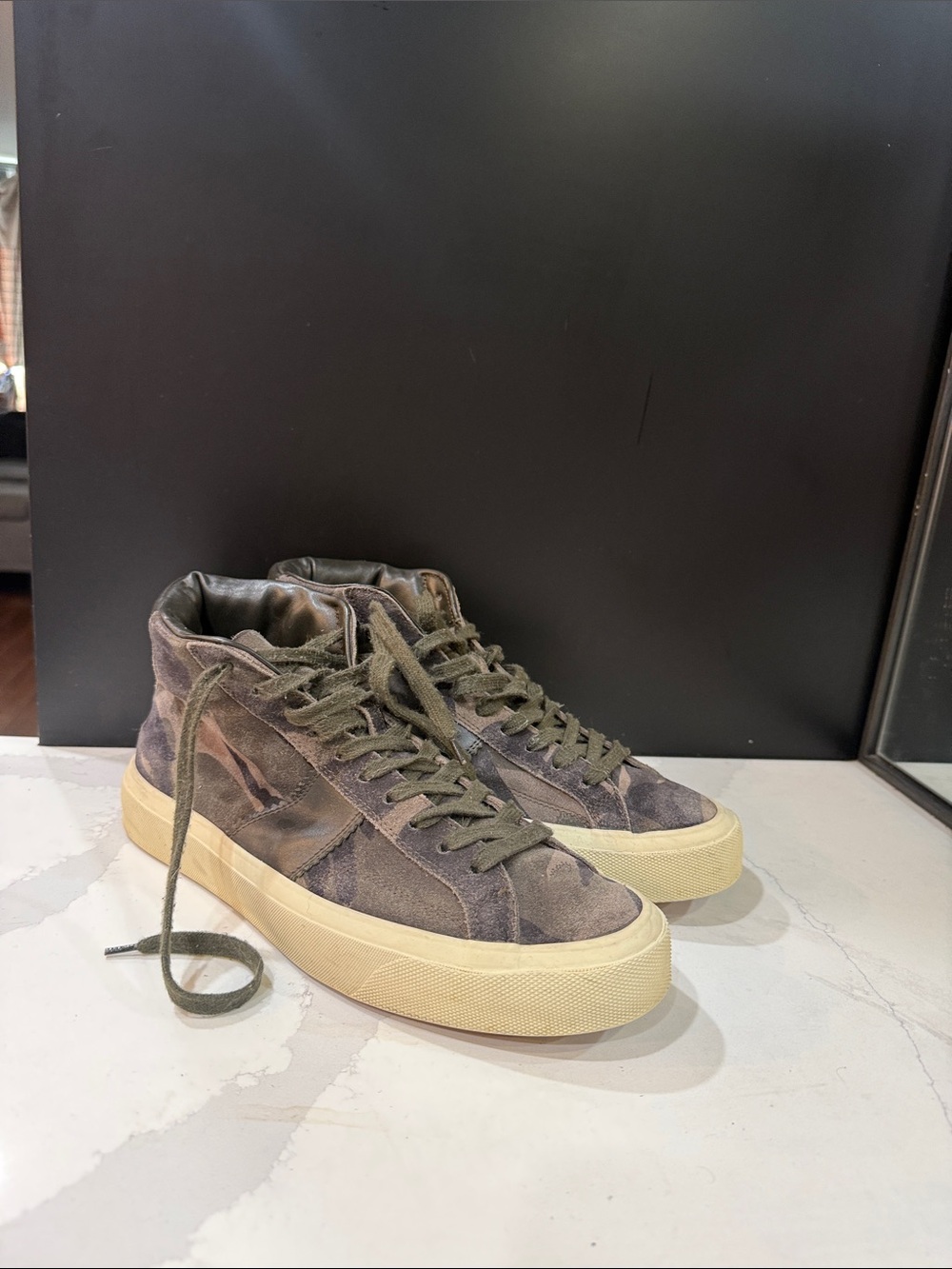 Tom Ford Olive Green High-Top Canvas Sneakers with Cream Sole